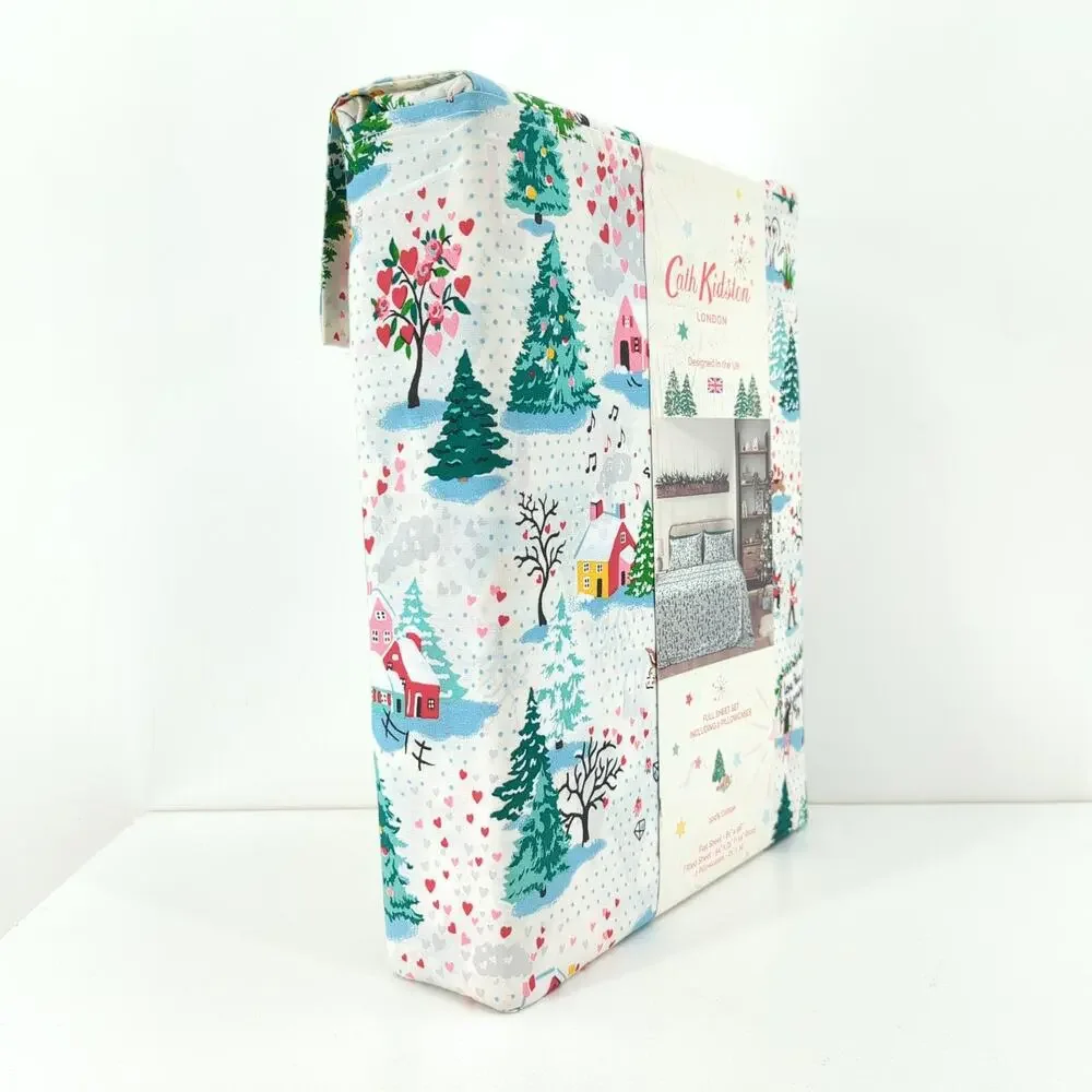 CATH KIDSTON Full Sheet Set Shine Bright Cream White Christmas Flat Fit Pillow